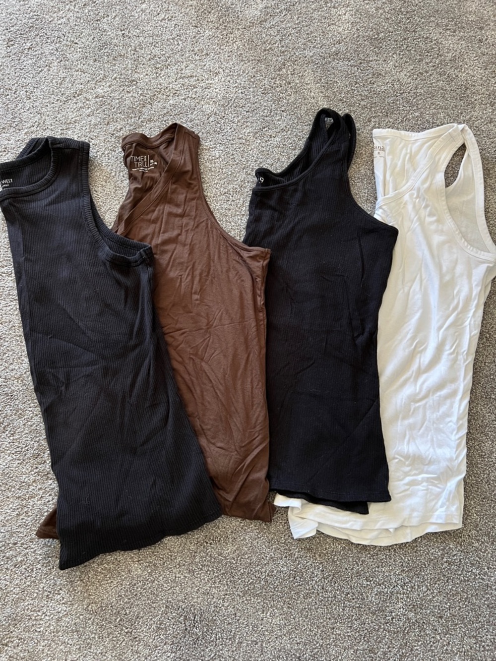 Set of 4 Layering Tank Tops - Brown, Black & White